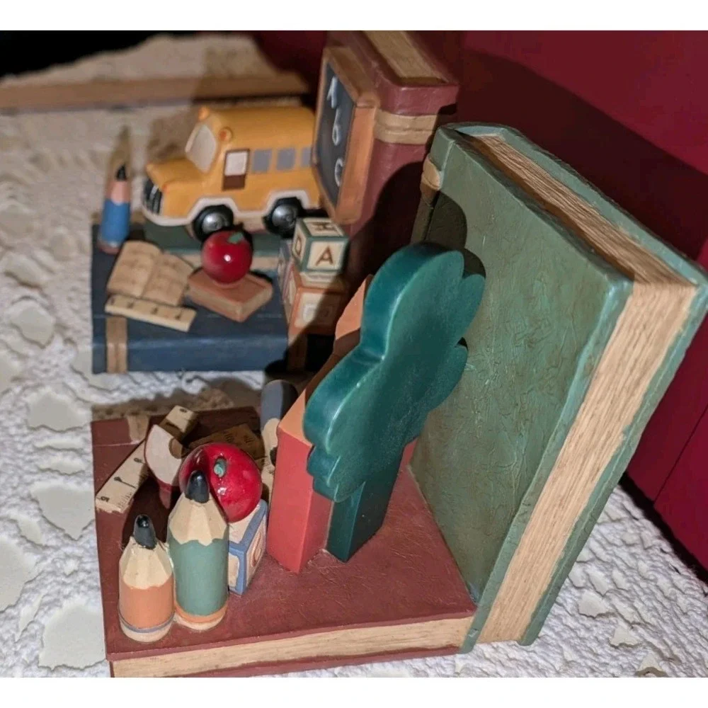 Teacher ABC School House Themed Collectable Heavy Book Ends Vintage
